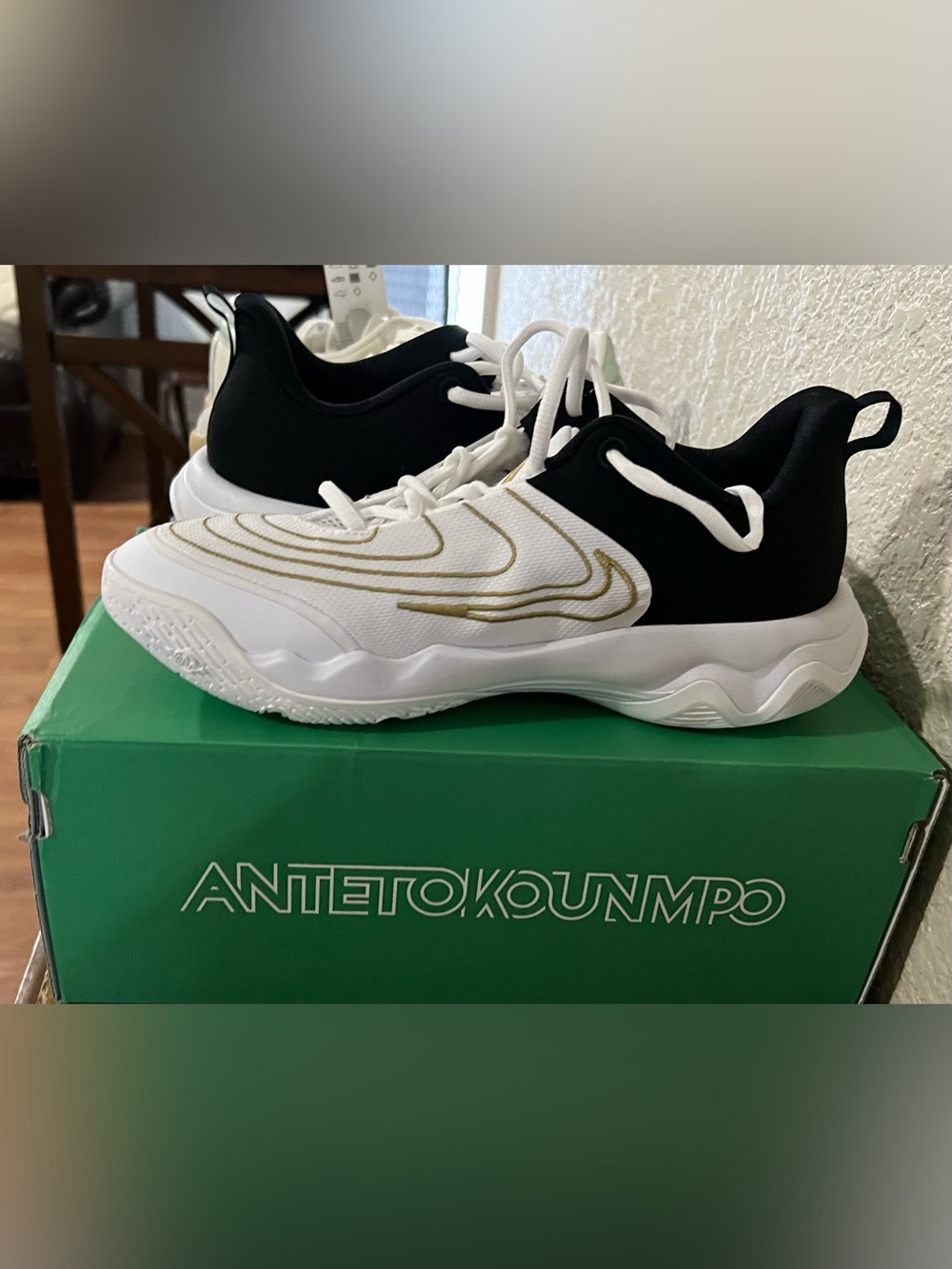 Nike White, Black & Gold Giannis Low-Top Basketball Shoes